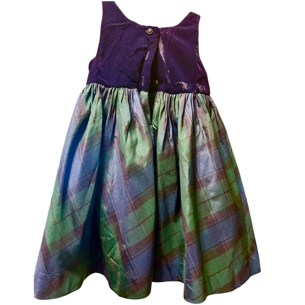 Vintage Style Girls Purple Velvet Plaid Iridescent Party Dress Sleeveless Dress